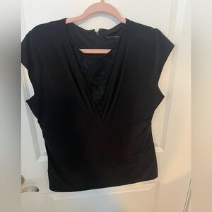 WHBM Black Lace Detailed Jersey Knit Top XL